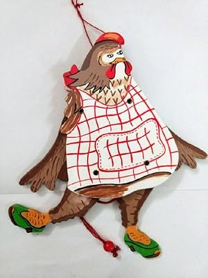 Hampelmann Huhn aus Holz. ca. 18 cm groß [Spielzeug]. Vorder- und Rückseite ist bemalt!