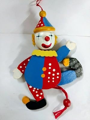 Hampelmann Clown aus Holz. ca. 15 cm groß [Spielzeug]. Vorder- und Rückseite ist bemalt! 3D Figur!