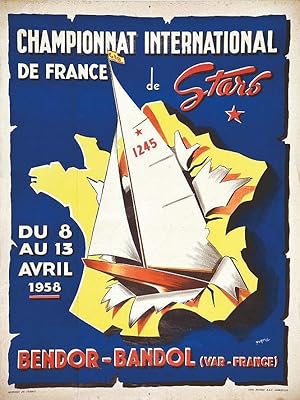 AFFICHE Bendor - Bandol - Var, France - Championnat International de France - 1958 - (Yernel