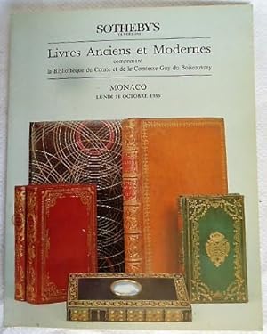 Sotheby's Livres Anciens et Modernes Monaco 16 octobre 1989 comprenant la Bibliothèque du Comte e...