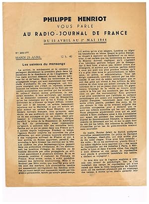 Philippe HENRIOT vous parle au Radio Journal de France, 25 avril au 1er mai 1944