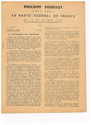 Philippe HENRIOT vous parle au Radio Journal de France, du 16 au 22 mai 1944