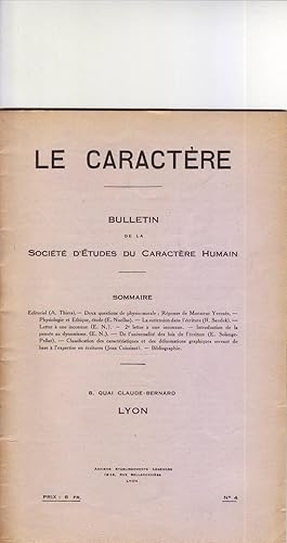 Le caractère, bulletin de la société d'études du caractère humain. Lyon. THIERS.