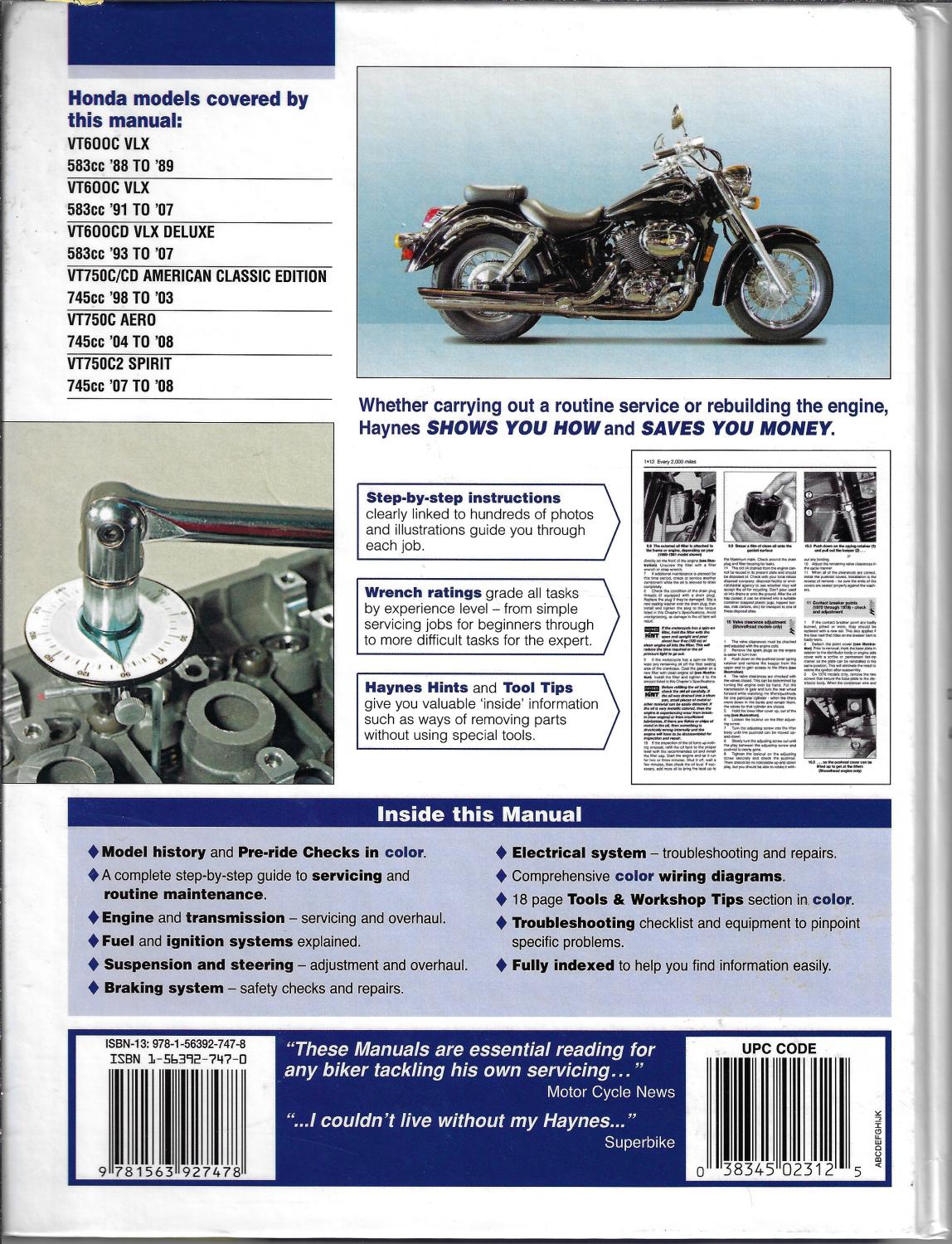 Honda Shadow VT600 & 750: '88 to '08 (Haynes Service & Repair