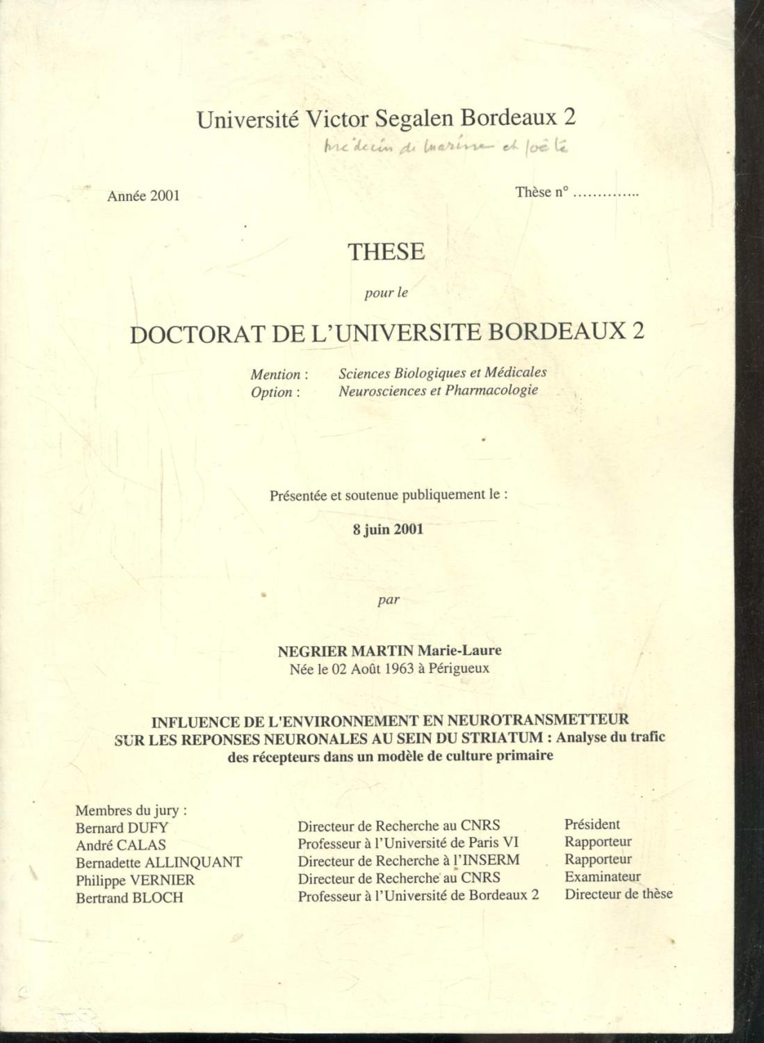 Couverture These De Doctorat  Titre De La Thèse