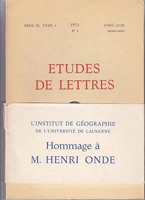 Etudes de Lettres. Série III, Tome 4 1971. L'Institut de Géographie de l'universit de Lausanne. H...