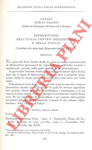 Ricerche sulla fauna appenninica. Efemerotteri dell'Italia Centro-meridionale e della Sicilia.