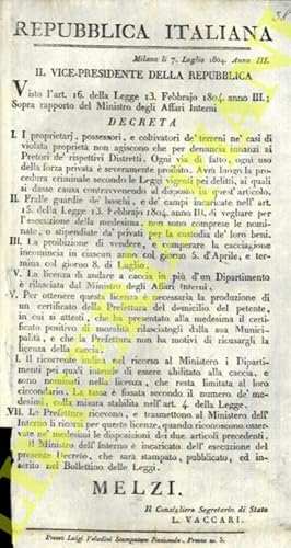 Regolamentarizzaione dei terreni agricoli, boschivi e dell'attività di caccia.