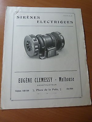 Pub. ancienne-Sirènes électriques. E. Clemessy-Mulhouse-Pompier-Alsace-1934