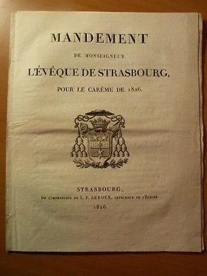 Alsace-Mandement de Monseigneur l'évêque de Strasbourg pour le carême de 1826