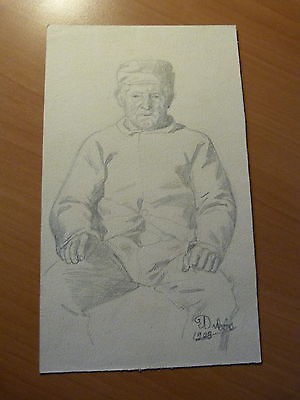 Dessin au crayon-Signé Auguste Dubois-Gresswiller-Alsace-Homme assis-Mutzig