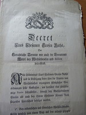 Décret du conseil municipal de Strasbourg concernant les commerçants 1770. Alsace