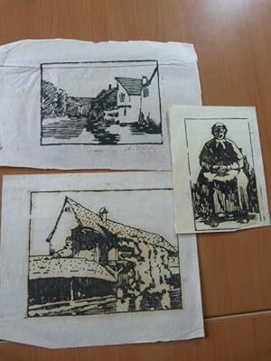 Auguste Dubois. Lot de 3 gravures sur bois. Alsace-Gresswiller. Mutzig