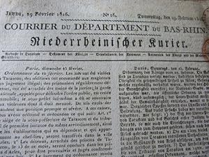 Un fascicule du Courrier du département du Bas-Rhin du jeudi 19 février 1816