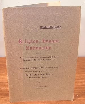 RELIGION, LANGUE, NATIONALITÉ (précédé d'un avertissement de l'auteur et suivi du discours pronon...