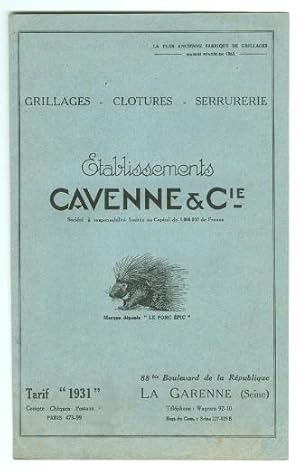 Tarif 1931 Établissements Cavenne et Cie