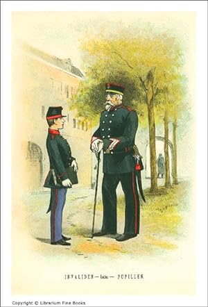 [Dutch Military Uniforms] Invaliden - Leiden - Pupillen (caption title). [ORIGINAL CHROMOLITHOGRA...