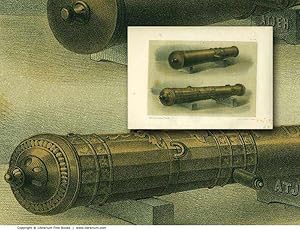 [ARTILLERY] Antique Bronze Cannons and Mortars. ORIGINAL 19th CENTURY TINTED LITHOGRAPH PRINT.