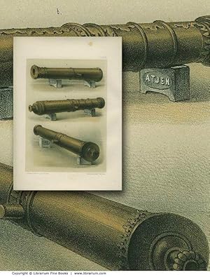 [ARTILLERY] Antique Bronze Cannons and Mortars. ORIGINAL 19th CENTURY TINTED LITHOGRAPH PRINT.