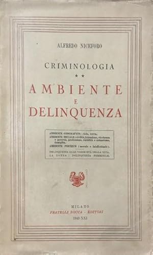 CRIMINOLOGIA: AMBIENTE E DELINQUENZA. Ambiente geografico: cielo, terra. Ambiente sociale: civilt...