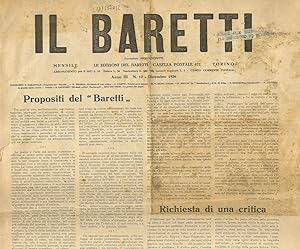 BARETTI (IL). Mensile. Le Edizioni del Baretti. Fondatore Piero Gobetti. Anno III. n. 12 - Dicemb...