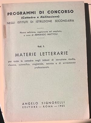 Programmi di concorso negli istituti di istruzione secondaria vol. I Materie Letterarie