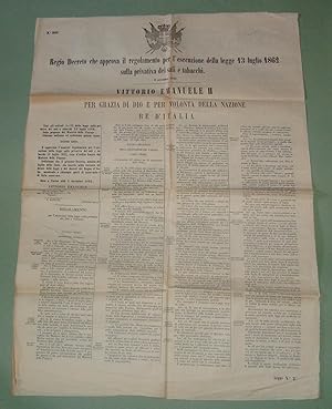 Regio Decreto 9 Novembre 1862. Sali e tabacchi.