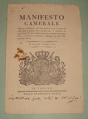 Manifesto Camerale portante notificanza, che sono fuori di corso le pezze da soldi due, e mezzo, ...