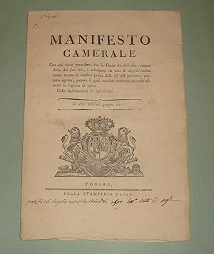 Manifesto Camerale con cui viene prescritto che le Pezze da soldi due e mezzo lisce dai due lati,...