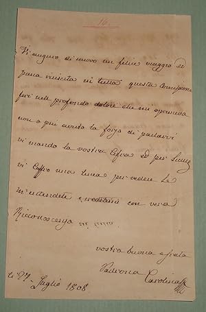 Lettera autografa firmata 27 Luglio 1808