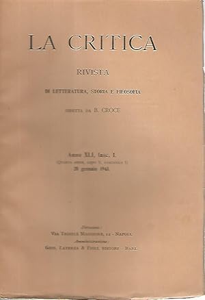 La critica rivista di letteratura,storia e filosofia.Anno XLI fasc. I