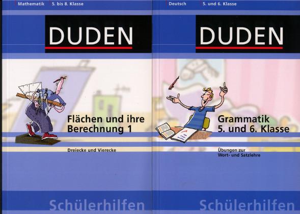 2 Bücher Duden: Deutsch Grammatik 5. und 5. Klasse Übungen zur Wort- und Satzlehre / Mathematik 5. bis 8. Klasse Flächen und ihre Berechnung 1 Dreiecke und Vierecke