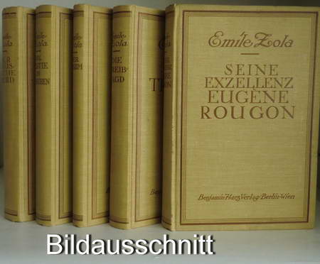 14 Bücher: Die Rougon-Macquart 1. Band Das Glück der Familie Rougon / 2. Die Treibjagd / 4. Die Eroberung von Plassans / 5. Die Sünde des Abbe Mouret / 6. Band Seine Exzellenz Eugene Rougon / 7. Der Totschläger / 9. Nana / 10. Der häusliche Herd - 11. Zum