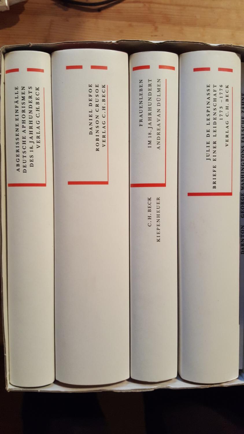 Bibliothek des 18. Jahrhunderts: Bibliothek des 18. Jahrhunderts, Schuber.1 Robinson Crusoe . Frauenleben im 18. Jahrhundert . Briefe einer Leidenschaft 1773-1776; Abgerissene Einfälle; Washingtons falsche Zähne oder noch einmal: Was ist Aufklärung, 5 Bde. . ;