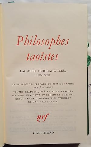 Philosophes Taoistes Bibliotheque de la Pleiade