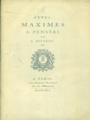 Notes, maximes & pensees 2 vv