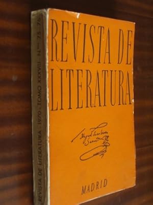 REVISTA DE LITERATURA - TOMO 38 XXXVIII Ns. 75-76 - Julio-Diciembre-1970