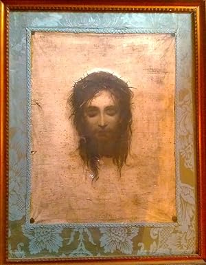 VERAICON, HELIOGRABADO, JESUCRISTO, BORDES BORDADOS DEL PARAPSICOLOGO Y PINTOR GABRIEL VON MAX 1874