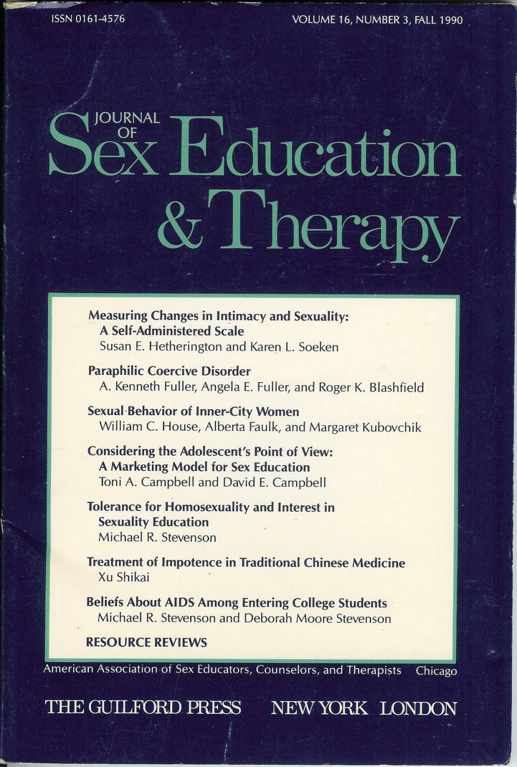 Journal Of Sex Education And Therapy Volume 16 Number 3