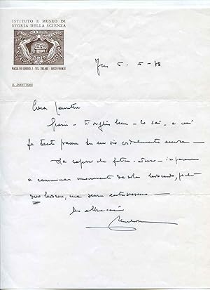 Lettera autografa firmata dat. Fir. 6.6. (19)78 della direttrice dell'Istituto e Museo di storia ...