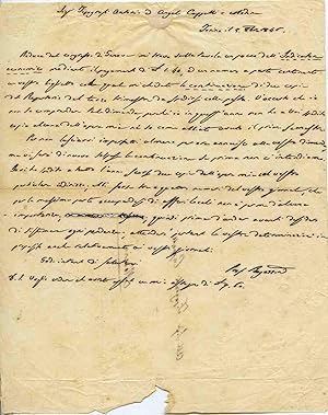 Lettera autografa firmata dat. Torino il 5 8bre 1846 del celebre chimico, pioniere dello studio s...