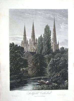 LICHFIELD CATHEDRAL, STAFFORDSHIRE, Antique Print c1880