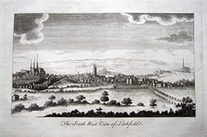 STAFFORDSHIRE, PANORAMA OF LICHFIELD ,Antique Print 1804