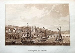 AYLESFORD BRIDGE OLD BOATS KENT VINTAGE MOUNTED PRINT