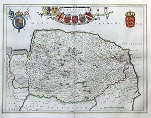 NORFOLK, NORFOLCIA, BLAEU original hand coloured antique map 1662