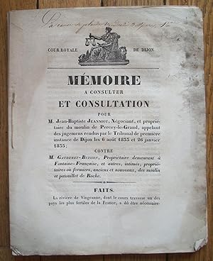 MÉMOIRE à consulter et CONSULTATION Moulin de PERCEY 1836