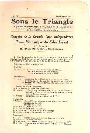 Revue sous le triangele n° 13/ congres de la grande loge indepenfante union maçonnique au soleil ...