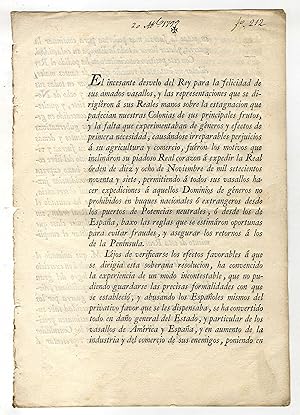 [Comercio con América, 1799] El incesante desvelo del Rey para la felicidad de sus amados vasallo...