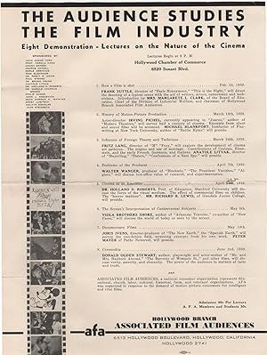 The Audience Studies the Film Industry; Eight Demonstration-Lectures on the Nature of the Cinema