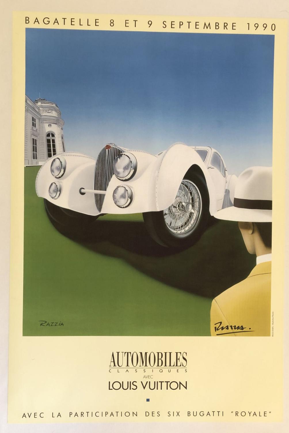 AUTOMOBILES CLASSIQUES AVEC LOUIS VUITTON. Bagatelle 8 et 9 September 1990. (Original Poster) by ...